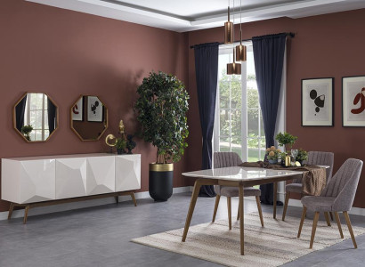 Dining room Complete Modern Design Dining table new Sideboard with 2x Mirror